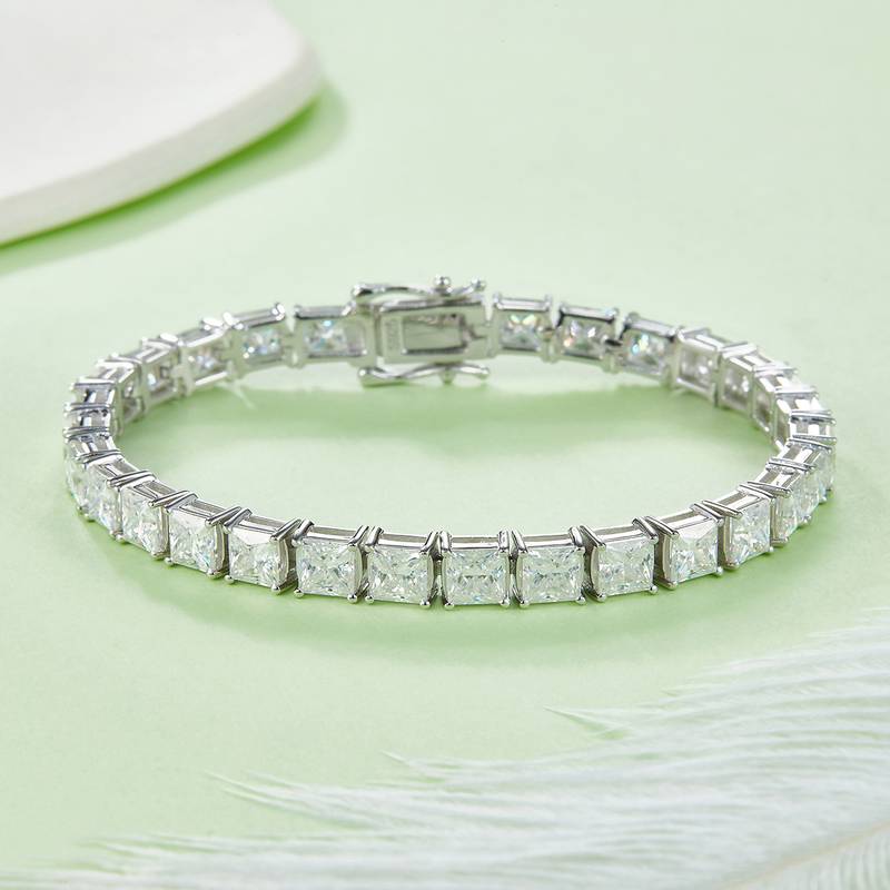正方形拼石Tennis ChainS925银镀白金BraceletMoissanite0.5ct/粒DVVS